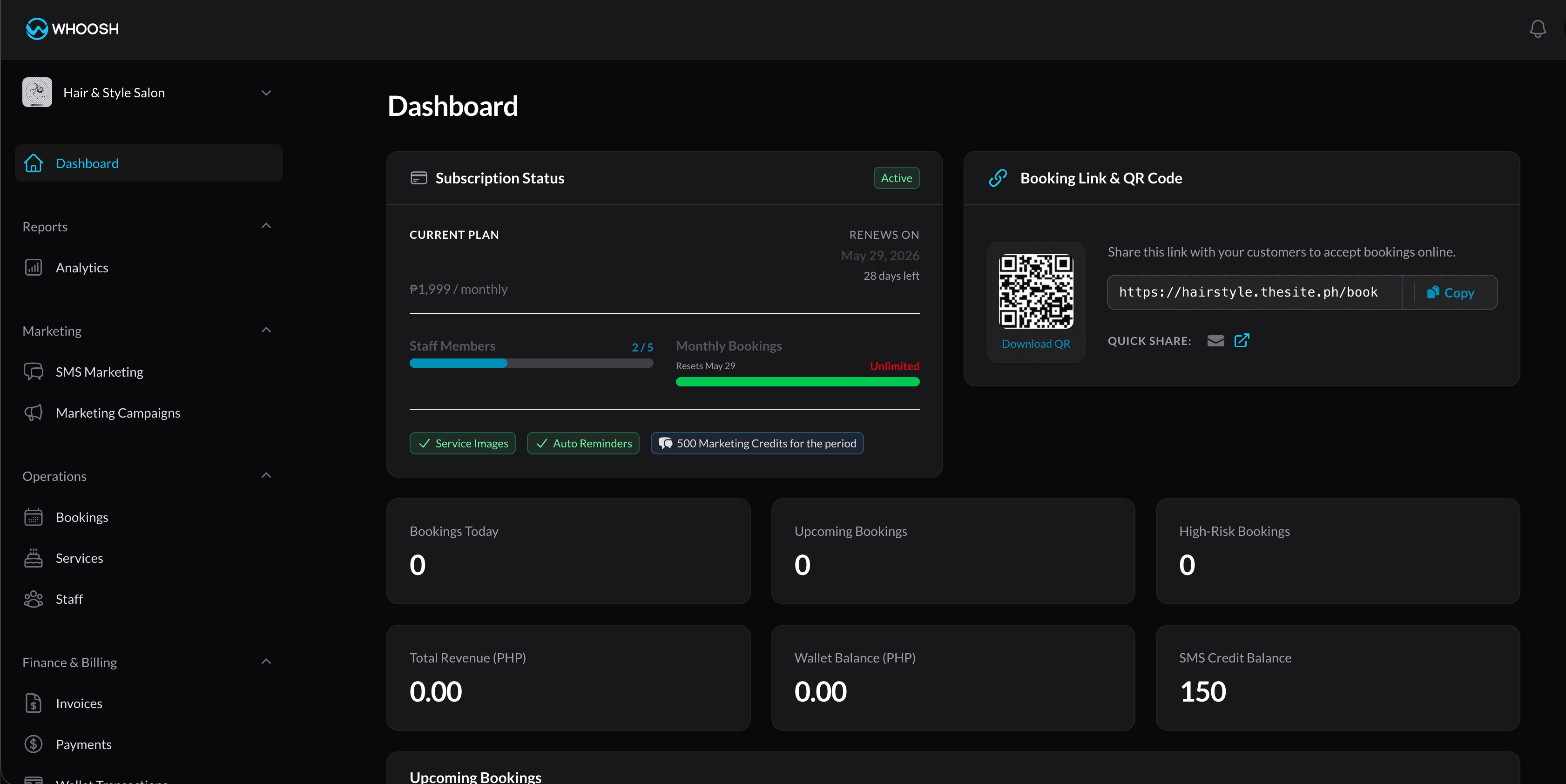 Whoosh Appointments Dashboard Interface